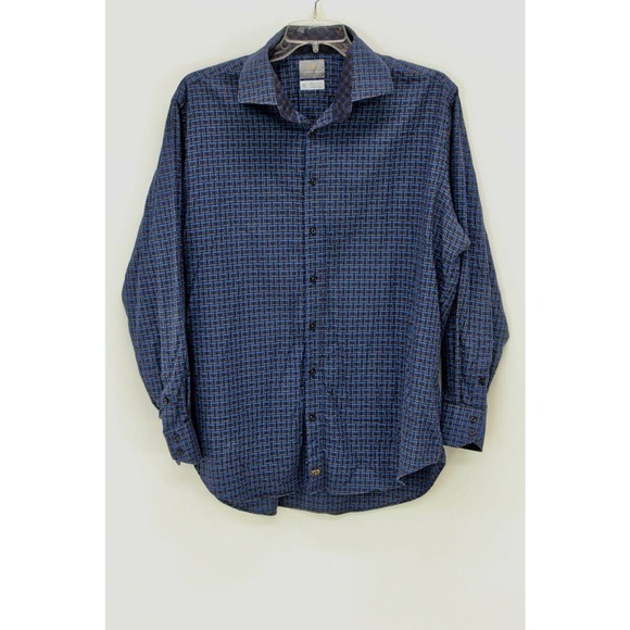 Thomas Dean Shirt Men's XXL Blue Long Sleeve Button Basketweave Print Flip cuff - Picture 1 of 9